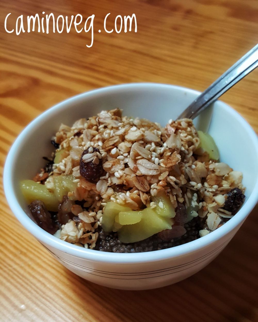 mousse de chía con compota de manzana y granola